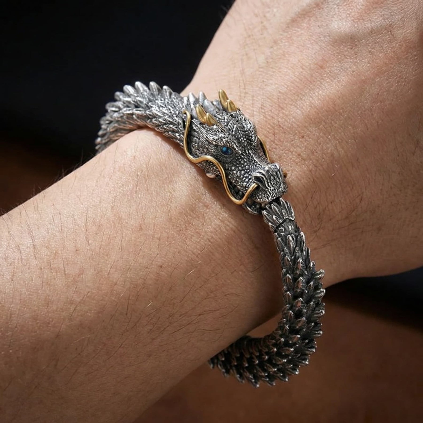 Bracelete Dragão 3D - Prata 925 e Ouro 9k